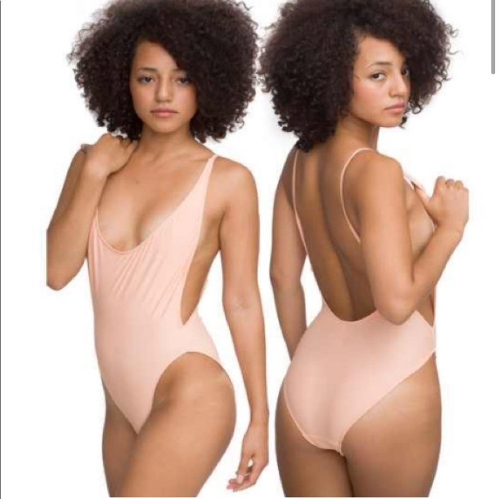 AA Tricot Nylon Highcut swim bodysuit peach pink - Small - American Apparel